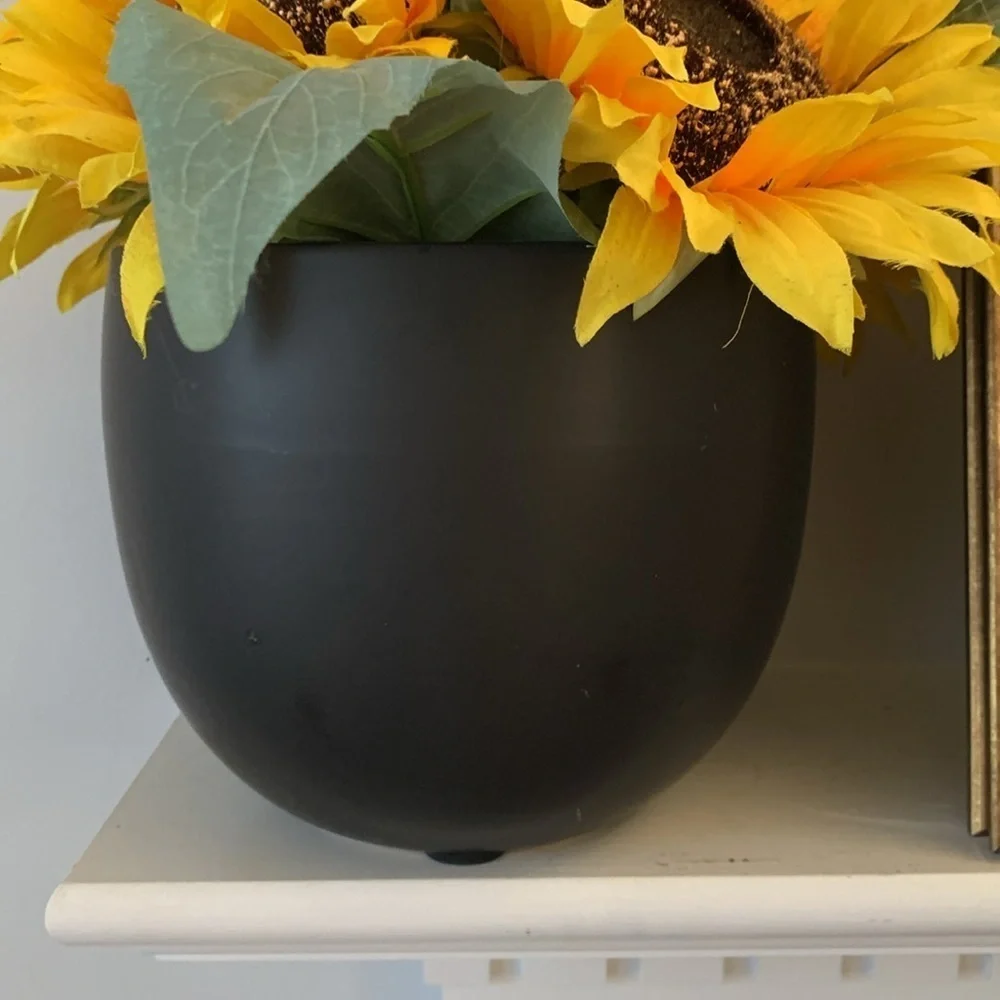 Sunflowers arrangement black large vase‎ home decor fall ceramic pot traditional